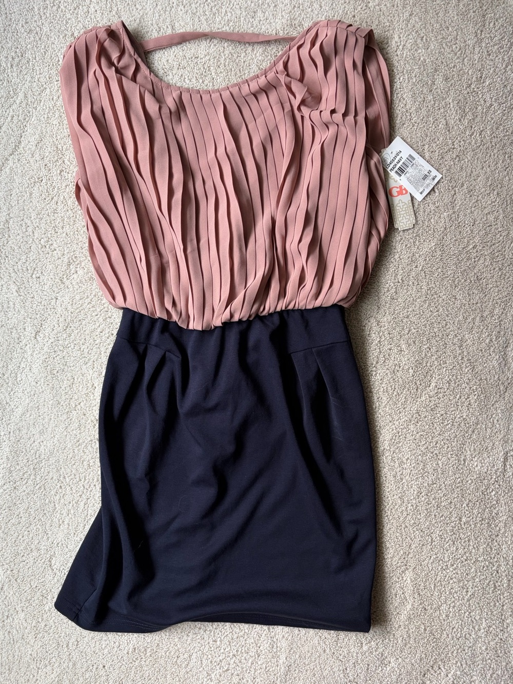 Gianni Bini Peach/Mauve and Navy Two-Toned Pleated Dress | XS | Brand New